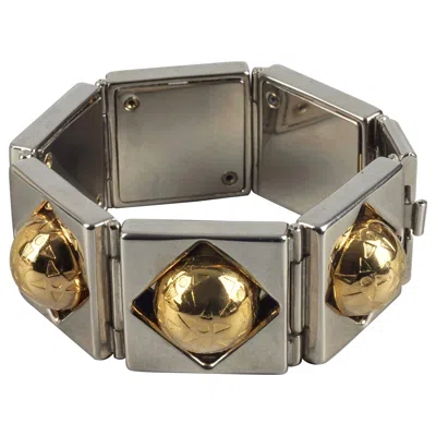 Pre-owned Celine Vintage  Paris Planet Two Tone Link Bracelet In Brown
