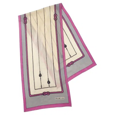 Pre-owned Celine Vintage  Rope & Pulley Motif Silk Scarf In Sand