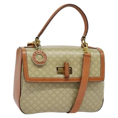 Pre-owned Celine Vintage Convertible Top Handle Bag Macadam Coated Canvas Beige Canvas Bag () In Sand