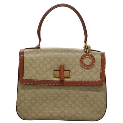 Pre-owned Celine Vintage Convertible Top Handle Bag Macadam Coated Canvas Beige Canvas Handbag () In Sand