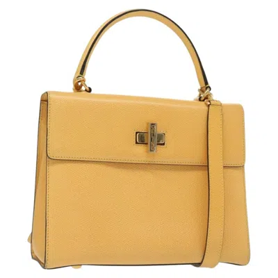 Pre-owned Celine Vintage Convertible Turnlock Top Handle Bag Leather Yellow Leather Bag ()
