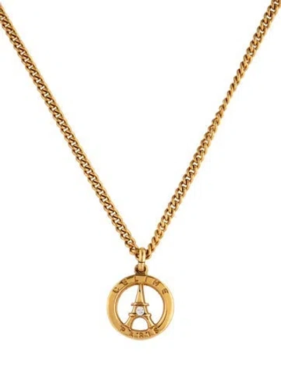 Pre-owned Celine Vintage Crystal Eiffel Tower Pendant Necklace, 16" In Clear