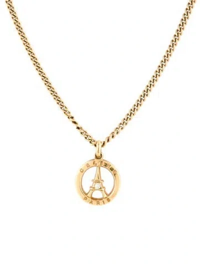 Pre-owned Celine Vintage Crystal Eiffel Tower Pendant Necklace, 16.25" In Multi