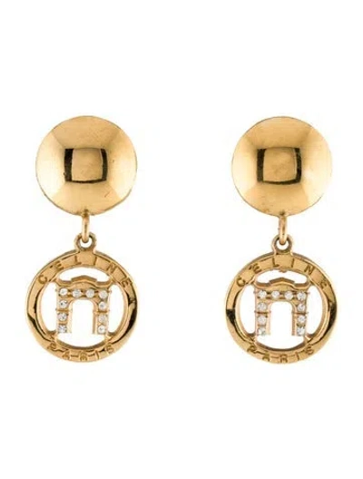 Pre-owned Celine Vintage Crystal Logo Clip-on Drop Earrings In Transparent
