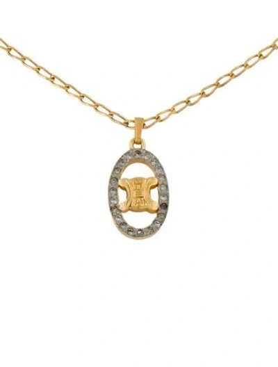 Pre-owned Celine Vintage Crystal Logo Pendant Necklace, 17" In Multi