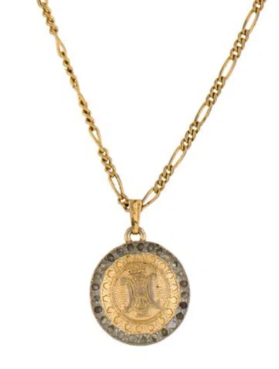 Pre-owned Celine Vintage Crystal Triomphe Pendant Necklace, 17" In Multicolor
