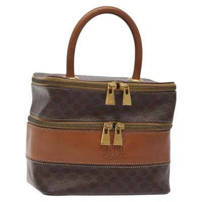 Pre-owned Celine Vintage Double Zip Vanity Case Macadam Coated Canvas Brown Canvas Bag ()