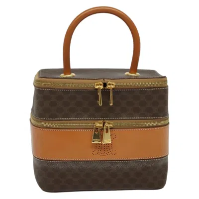 Pre-owned Celine Vintage Double Zip Vanity Case Macadam Coated Canvas Brown Canvas Handbag ()