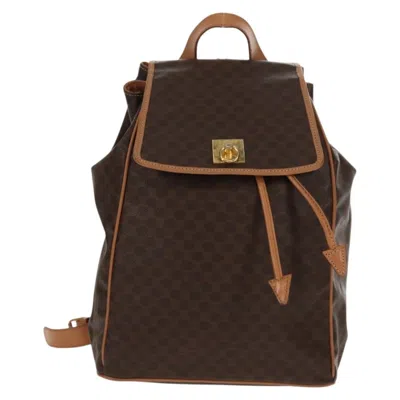 Pre-owned Celine Vintage Drawstring Flap Backpack Macadam Coated Canvas Brown Canvas Backpack Bag ()