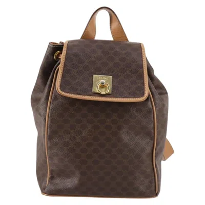 Pre-owned Celine Vintage Drawstring Flap Backpack Macadam Coated Canvas Brown Canvas Backpack Bag ()