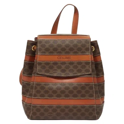 Pre-owned Celine Vintage Drawstring Flap Backpack Macadam Coated Canvas Brown Canvas Backpack Bag ()