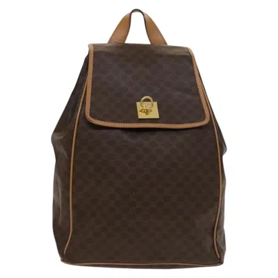 Pre-owned Celine Vintage Drawstring Flap Backpack Macadam Coated Canvas Brown Canvas Backpack Bag ()