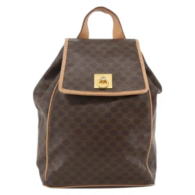 Pre-owned Celine Vintage Drawstring Flap Macadam Coated Canvas Brown Canvas Backpack Bag ()