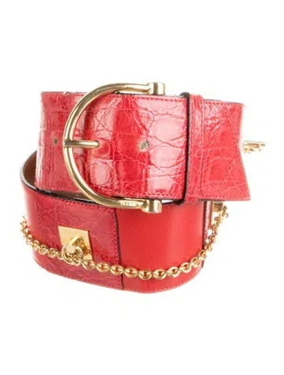 Pre-owned Celine Vintage Embossed Leather Buckle In Red