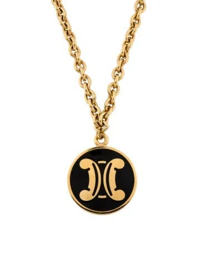 Pre-owned Celine Vintage Enamel Blazon Medallion Pendant Necklace, 27" In Multi