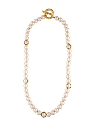 Pre-owned Celine Vintage Faux Pearl Bead Strand Necklace, 32" In Multicolor