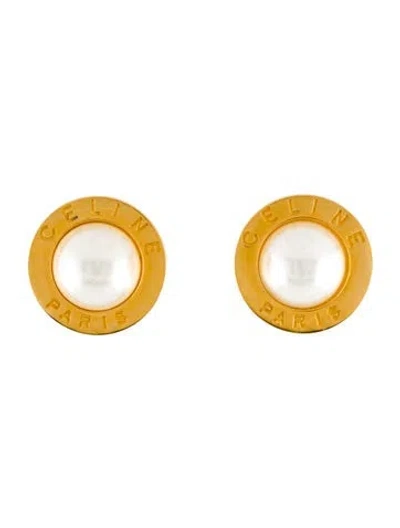 Pre-owned Celine Vintage Faux Pearl Clip On Earrings In Multi