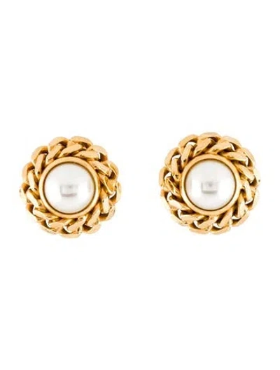 Pre-owned Celine Vintage Faux Pearl Clip On Earrings In Multi