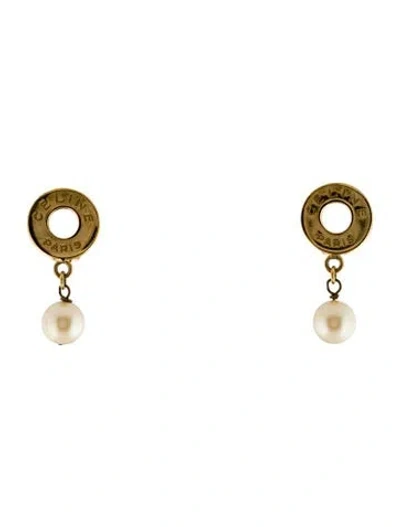 Pre-owned Celine Vintage Faux Pearl Clip-on Drop Earrings In Multi