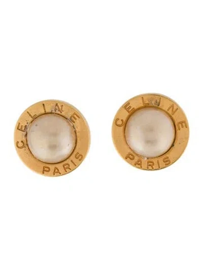 Pre-owned Celine Vintage Faux Pearl Clip-on Earrings In Multi
