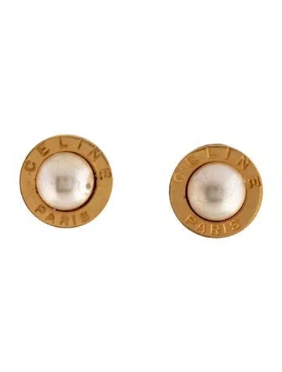 Pre-owned Celine Vintage Faux Pearl Clip-on Earrings In White