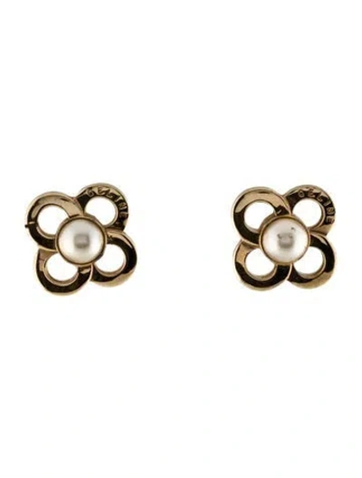 Pre-owned Celine Vintage Faux Pearl Clover Flower Clip-on Earrings In Multi