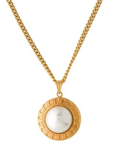 Pre-owned Celine Vintage Faux Pearl Pendant Necklace, 16.5" In White