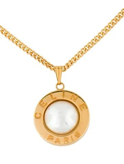Pre-owned Celine Vintage Faux Pearl Pendant Necklace, 17", 17" In Multi