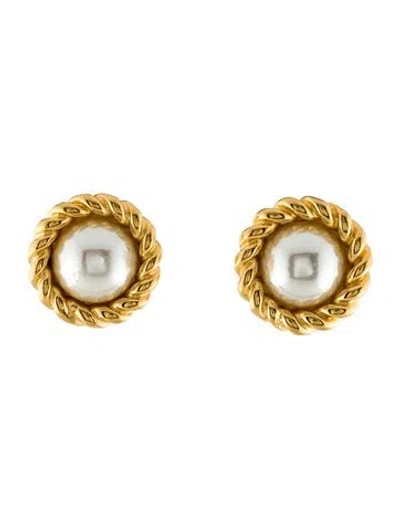 Pre-owned Celine Vintage Faux Pearl Round Clip-on Earrings In Multi