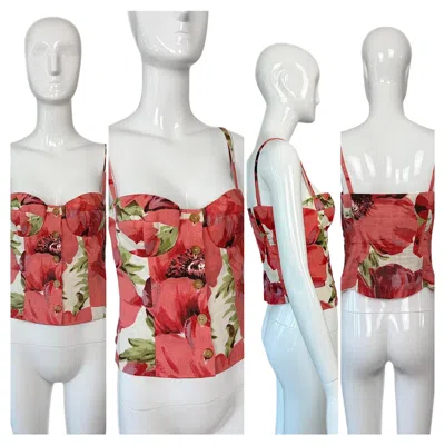 Pre-owned Celine Vintage Floral Linen Bustier Corset Style In Gray