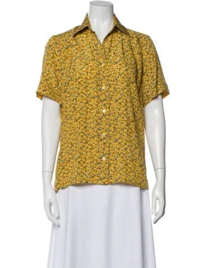 Pre-owned Celine Vintage Floral Print Top In Yellow