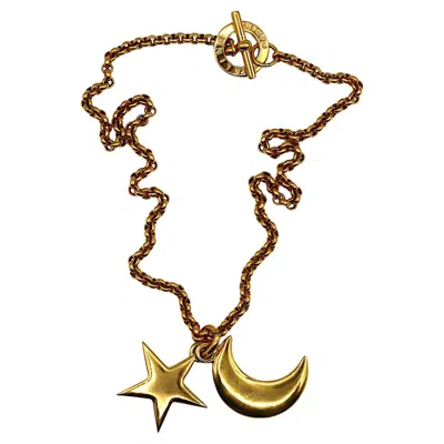 Pre-owned Celine Vintage Gold Tone Crescent Moon And Star Pendant Necklace In Multi