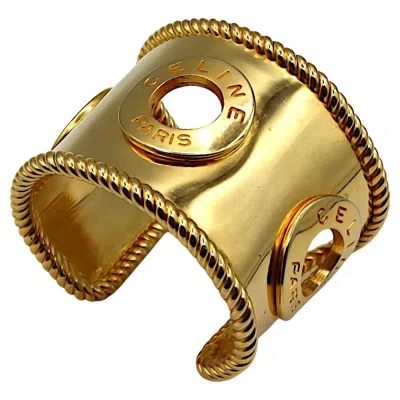 Pre-owned Celine Vintage Gold Tone Logo Cuff Bracelet In Multi