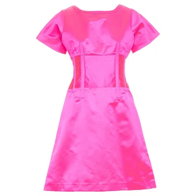 Pre-owned Celine Vintage Hot Pink Exposed Boning Satin Flared Cocktail Mini Dress Fr38 M