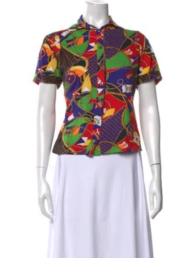Pre-owned Celine Vintage Late 1970's - Early 1980's Button-up Top In Red