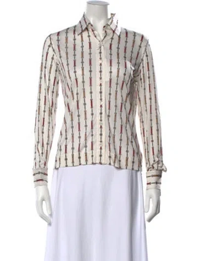 Pre-owned Celine Vintage Late 1970's - Early 1980's Button-up Top In White