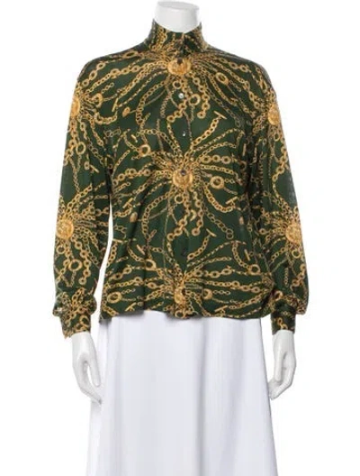 Pre-owned Celine Vintage Late 1970's - Early 1980's Top In Green