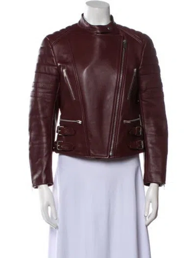 Pre-owned Celine Vintage Leather Biker Jacket In Burgundy