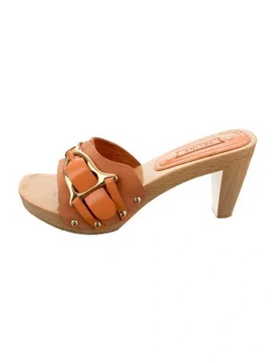 Pre-owned Celine Vintage Leather Slides In Orange