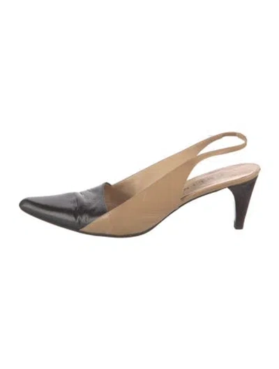 Pre-owned Celine Vintage Leather Slingback Pumps In Brown