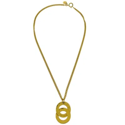 Pre-owned Celine Vintage Logo Circle Pendant Metal Gold Gold_plated Necklace Jewelry ()