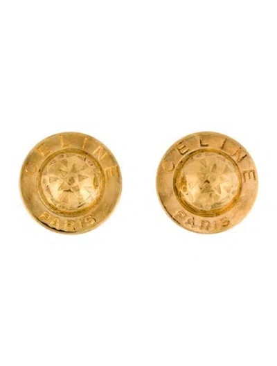 Pre-owned Celine Vintage Logo Globe Celestial Stars Clip On Earrings In Multi