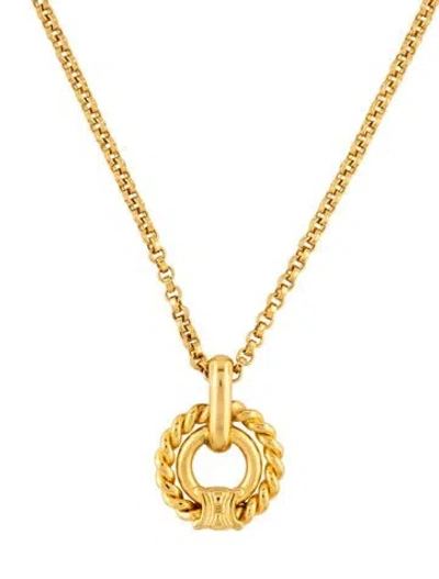 Pre-owned Celine Vintage Logo Ring Pendant Necklace, 16.5" In Multicolor