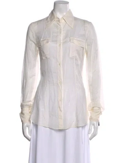 Pre-owned Celine Vintage Long Sleeve Button-up Top In White