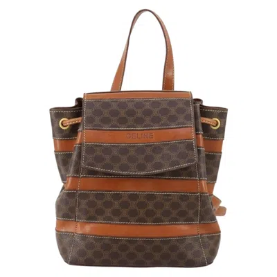 Pre-owned Celine Vintage Macadam Backpack Canvas And Leather Brown Canvas Backpack Bag ()