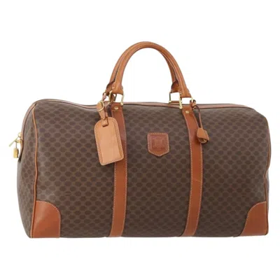 Pre-owned Celine Vintage Macadam Boston Bag Canvas And Leather Brown Pvc Handbag ()