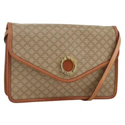 Pre-owned Celine Vintage Macadam Circle Logo Shoulder Bag Canvas And Leather Beige Canvas Shoulder Bag Bag (pr In Sand