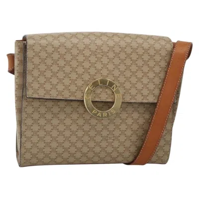 Pre-owned Celine Vintage Macadam Circle Logo Shoulder Bag Canvas And Leather Beige Canvas Shoulder Bag Bag (pr In Sand
