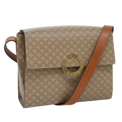 Pre-owned Celine Vintage Macadam Circle Logo Shoulder Bag Canvas And Leather Beige Canvas Shoulder Bag Bag (pr In Sand