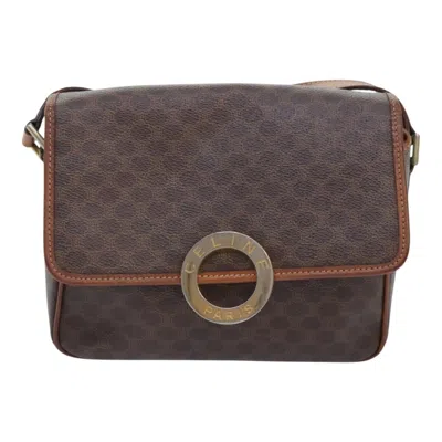 Pre-owned Celine Vintage Macadam Circle Logo Shoulder Bag Canvas And Leather Brown Canvas Shoulder Bag Bag (pr